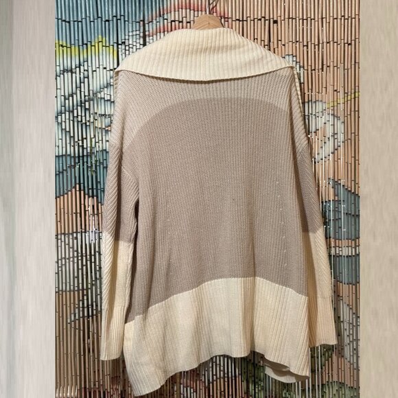 Isaac Mizrahi Shawl Collar Cardigan Sweater, Block Pattern, Cream/Beige, Large - Picture 7 of 16